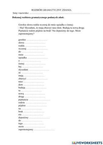 Rozbiór gramatyczny zdania 6