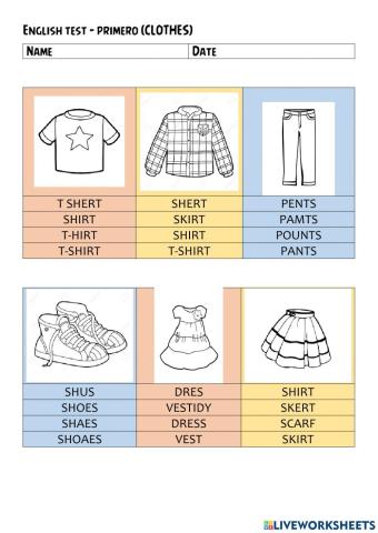 English test primero clothes