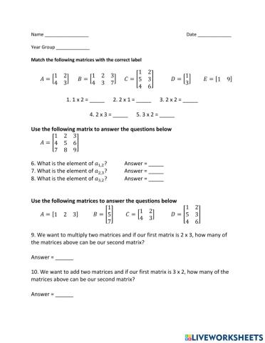 Matrices - Label and Identify