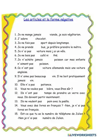 Les articles et la négation