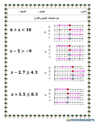 حل متباينة الجمع والطرح
