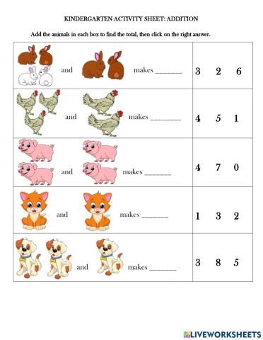 Kindergarten Addition Activity Sheet