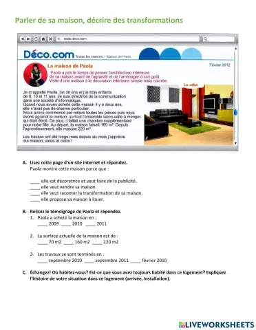 Parler de sa maison, décrire des transformations