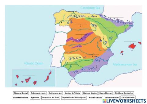 Physical map of Spain
