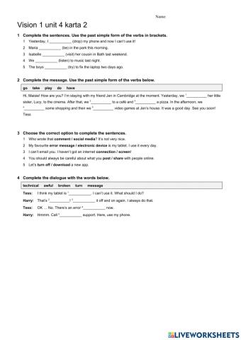 Vision 1 unit 4 worksheet
