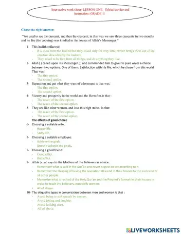 LESSON ONE - Ethical advice and instructions