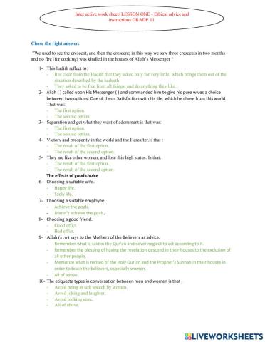 LESSON ONE - Ethical advice and instructions