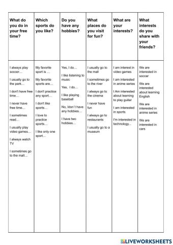 Interview about Leisure Activities