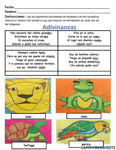 Ejercicio actividades con rimas de animales