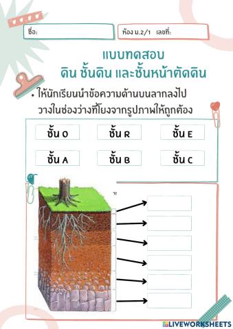 แบบทดสอบ ดิน ชั้นดิน และหน้าตัดดิน