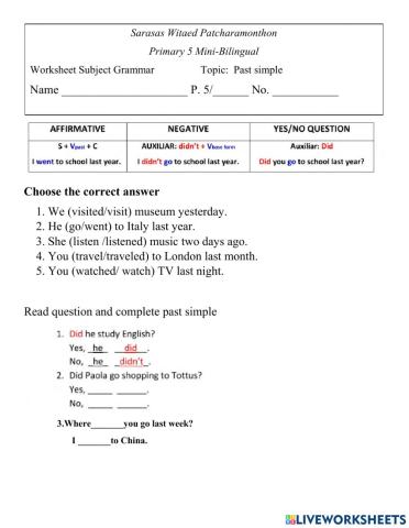 Past simple tense P5