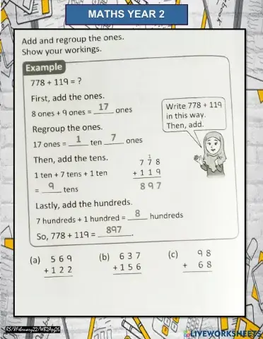 Addition with regrouping in ones WB26&27