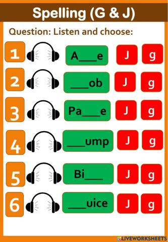 Letters G and J exercise 3