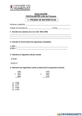 Evaluacion de 4 de primaria