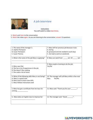 Job interview. Listening.