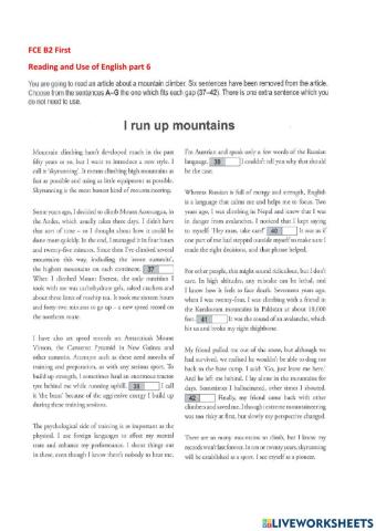 FCE Reading part 6 practice 1