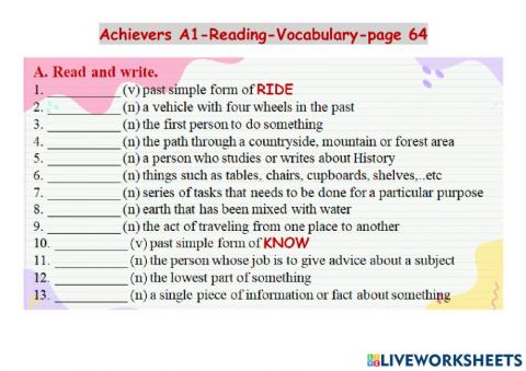 Achievers A1-Reading-Vocabulary-page 64