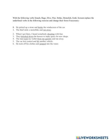 Action verbs in sentences