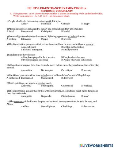 Ifl entrance examination 12