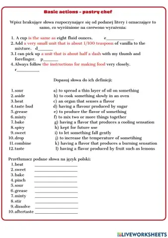 Basic actions - pastry chef