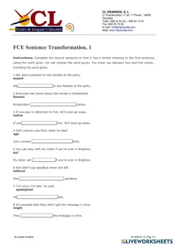 Sentence Transformation- Rephrasing B2