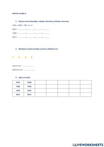 Arvud 10 000-ni I, 3 klass