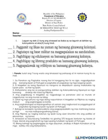 Summative test in ap q2 w1-2