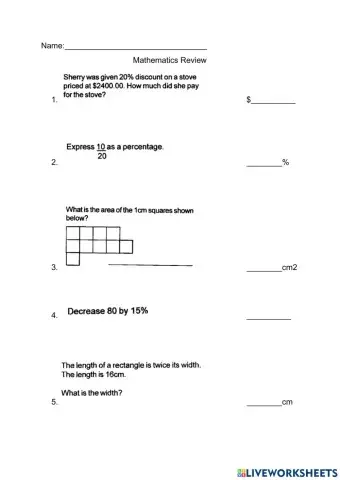 Review- Percent & Area