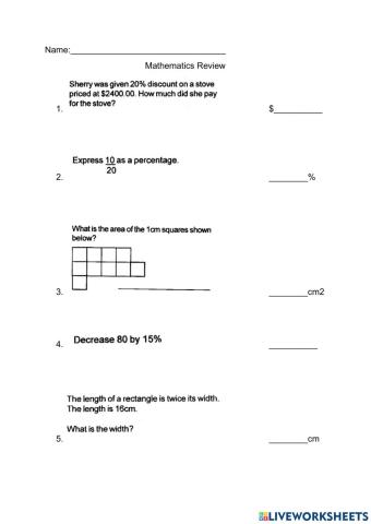 Review- Percent & Area