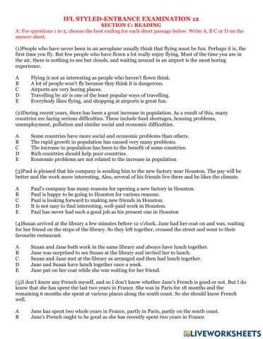 Ifl entrance examination 12