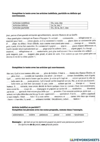 Les articles partitifs, les indéfinis et les définis.