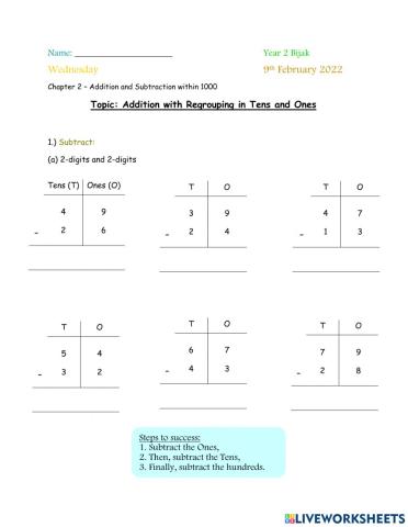 Subtraction without regrouping