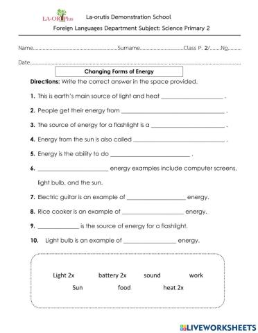 Changing forms of energy