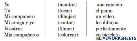 Presente de indicativo- verbos terminados en -ar