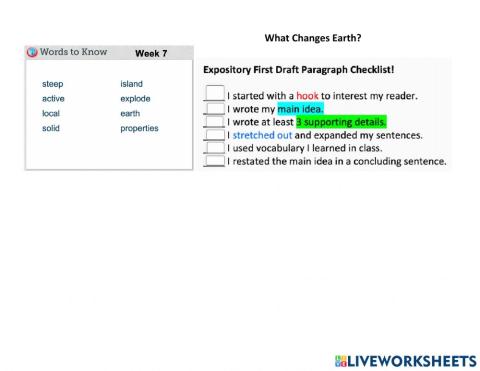 What Changes Earth? First Draft Expository Writing Checklist