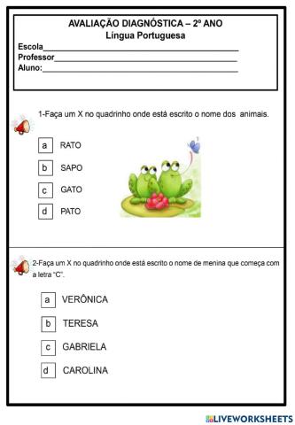Avaliação diagóstica 2° ano
