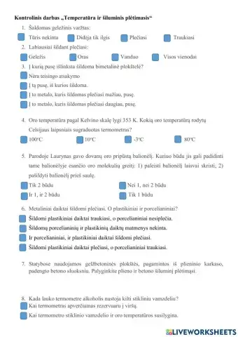 Kontrolinis darbas -Temperatūra ir šiluminis plėtimas-is