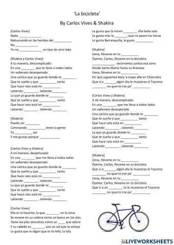 Listening Comprehension. Song la Bicicleta