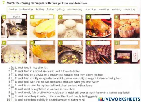 COOKING VERBS MATCH and DEFINITIONS