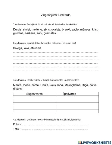 Vārdsķiras. Lietvārds.