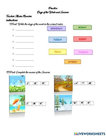 Days of the week and Seasons