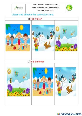 Test about seasons. prepositions