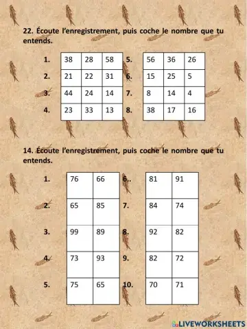 Les nombres de 0 à 100