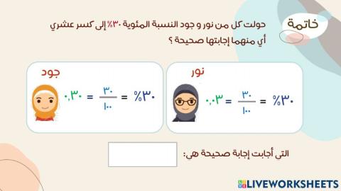 خاتمة النسبة المئوية و الكسور الاعتيادية