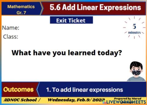 5.6 Add Linear Expressions Exit Ticket
