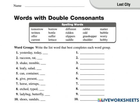Double Consonant Synonyms