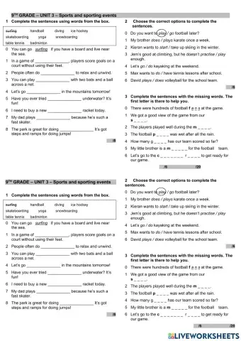 9th grade - sports and s-porting events