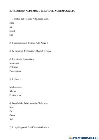 Trentino Alto Adige e Friuli Venezia Giulia