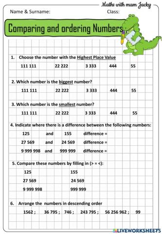 Compare and Order Numbers