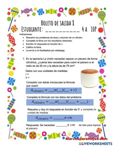 Área y volumen d un cilindro